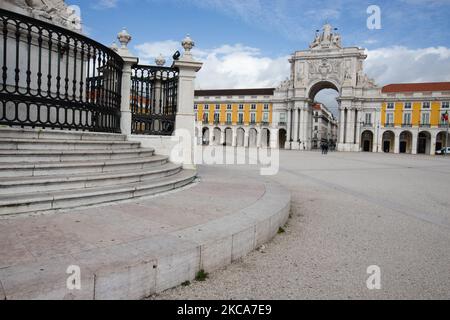 Vue générale de Praça do Comércio à Lisbonne, sur 3 mars 2021. Le Portugal continue d'être dans l'état d'urgence par l'intermédiaire de 16 mars 2021, permettant au gouvernement de garder tout le confinement (photo de Nuno Cruz/NurPhoto) Banque D'Images