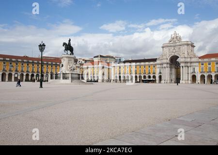 Vue générale de Praça do Comércio à Lisbonne, sur 3 mars 2021. Le Portugal continue d'être dans l'état d'urgence par l'intermédiaire de 16 mars 2021, permettant au gouvernement de garder tout le confinement (photo de Nuno Cruz/NurPhoto) Banque D'Images