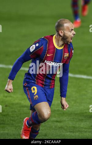 09 Martin Braithwaite du FC Barcelone célébrant son but lors du match semi-final de la Copa del Rey espagnole entre le FC Barcelone et le FC Séville au stade Camp Nou sur 03 mars 2021 à Barcelone, Espagne. (Photo par Xavier Bonilla/NurPhoto) Banque D'Images