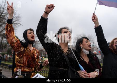Les femmes et la communauté LGBTQI ont organisé une manifestation à Istanbul, en Turquie, sur 6 mars 2021 pour la prochaine Journée internationale de la femme. (Photo par Erhan Demirtas/NurPhoto) Banque D'Images