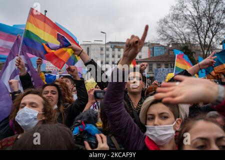 Les femmes et la communauté LGBTQI ont organisé une manifestation à Istanbul, en Turquie, sur 6 mars 2021 pour la prochaine Journée internationale de la femme. (Photo par Erhan Demirtas/NurPhoto) Banque D'Images