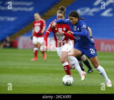 Chelsea Ladies Sam Kerr lors de la finale de la coupe continentale féminine de pneus entre Bristol City et Chelsea au stade Vicarage Road, Watford, Royaume-Uni, le 14th mars 2021 (photo par action Foto Sport/NurPhoto) Banque D'Images