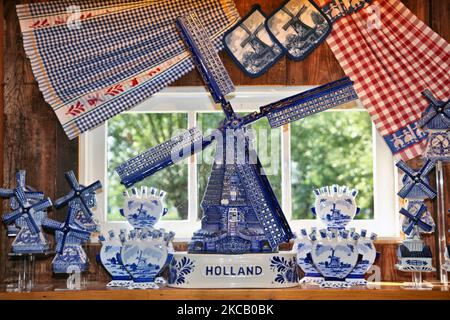 Poterie traditionnelle Delft dans une boutique de la petite ville de Zaanse Schans, Hollande, pays-Bas, Europe. Delftware est la poterie hollandaise bleue et blanche. (Photo de Creative Touch Imaging Ltd./NurPhoto) Banque D'Images