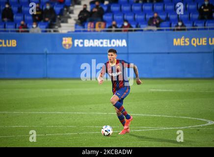 Aspect des stands du stade Johan Cruyff pendant le match entre le FC Barcelone B et UE Cornellá, après que les autorités sanitaires ont permis à un millier de fans d'entrer dans les matchs de football amateur espagnol, en attendant la présence des fans de devenir dans une réalité en mai dans des matchs professionnels, Le 21th mars 2021, à Barcelone, Espagne. -- (photo par Urbanandsport/NurPhoto) Banque D'Images