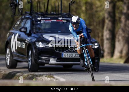 01 Alejandro Valverde d'Espagne de Movistar action de l'équipe, pendant la Volta Ciclista a Catalunya 100th 2021, étape 2 épreuve de temps individuel de Banyoles à Banyoles. Sur 23 mars 2021 à Banyoles, Espagne. (Photo par Xavier Bonilla/NurPhoto) Banque D'Images
