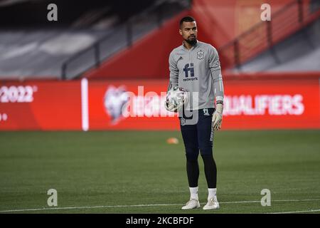 Robert Sanchez (Brighton & Hove Albion) d'Espagne lors de l'échauffement avant la coupe du monde de la FIFA 2022 Qatar qualifiant match entre l'Espagne et la Grèce à l'Estadio Nuevo Los Carmenes sur 25 mars 2021 à Grenade, Espagne. (Photo de Jose Breton/Pics action/NurPhoto) Banque D'Images