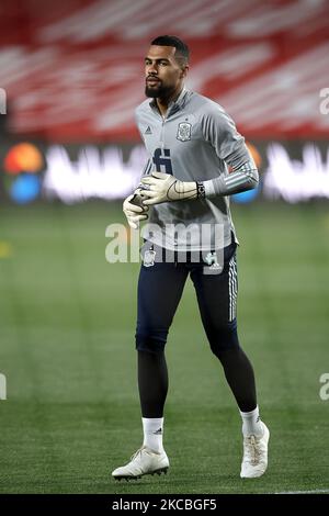 Robert Sanchez (Brighton & Hove Albion) d'Espagne lors de l'échauffement avant la coupe du monde de la FIFA 2022 Qatar qualifiant match entre l'Espagne et la Grèce à l'Estadio Nuevo Los Carmenes sur 25 mars 2021 à Grenade, Espagne. (Photo de Jose Breton/Pics action/NurPhoto) Banque D'Images