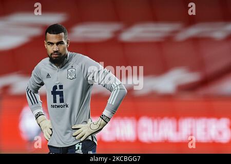 Robert Sanchez (Brighton & Hove Albion) d'Espagne lors de l'échauffement avant la coupe du monde de la FIFA 2022 Qatar qualifiant match entre l'Espagne et la Grèce à l'Estadio Nuevo Los Carmenes sur 25 mars 2021 à Grenade, Espagne. (Photo de Jose Breton/Pics action/NurPhoto) Banque D'Images