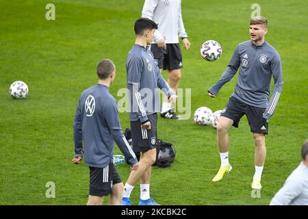 Timo Werner lors d'une session de formation d'équipe Allemagne à l'Arena Nationala sur 27 mars 2021 à Bucarest, Roumanie. (Photo par Alex Nicodim/NurPhoto) Banque D'Images