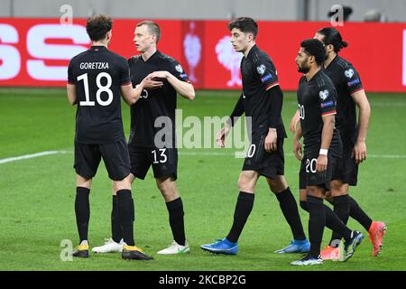 Les joueurs allemands célébrant le score d'un goallors du match entre la Roumanie et l'Allemagne, dans la coupe du monde 2022 qualificatifs, à l'arène nationale Bucarest sur 28 mars 2021 à Bucarest, Roumanie.(photo de Flaviu Buboi/NurPhoto) Banque D'Images