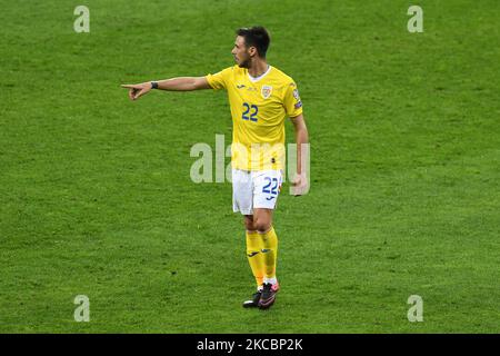 Mario Camora de Roumanie réagit pendant le match entre la Roumanie et l'Allemagne, dans la coupe du monde 2022 qualificatifs, à l'arène nationale Bucarest sur 28 mars 2021 à Bucarest, Roumanie.(photo de Flaviu Buboi/NurPhoto) Banque D'Images