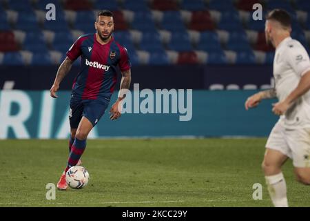 Ruben Vezo, avant de Levante, lors du match espagnol de la Liga entre Levante UD et SD Huesca au stade Ciutat de Valence sur 02 avril 2021. (Photo de Jose Miguel Fernandez/NurPhoto) Banque D'Images