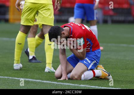 Antonio Puertas, de Grenade CF réagit pendant le match de la Liga entre Grenade CF et Villarreal CF au stade Nuevo Los Carmenes sur 3 avril 2021 à Grenade, en Espagne. Les stades de football en Espagne restent fermés aux fans en raison de la pandémie du coronavirus. (Photo par Álex Cámara/NurPhoto) Banque D'Images