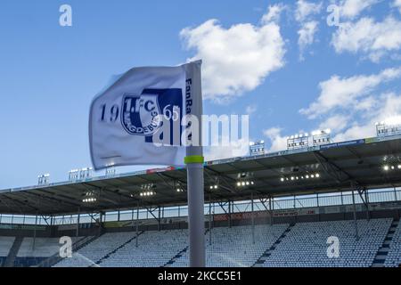 Drapeau à l'angle de Magdeburg avant le 3. Match Liga entre 1. FC Magdebourg et FC Ingolstadt 04 au MDCC-Arena sur 03 avril 2021 à Magdebourg, Allemagne. (Photo de Peter Niedung/NurPhoto) Banque D'Images