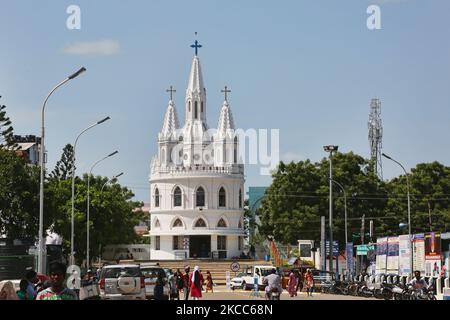 Église Annai Velankanni (Basilique de notre-Dame de la bonne santé) à Velankanni, Tamil Nadu, Inde. (Photo de Creative Touch Imaging Ltd./NurPhoto) Banque D'Images