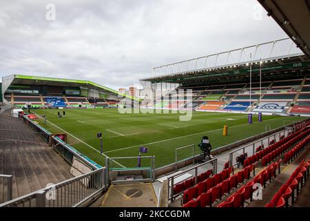 Une vue générale du terrain avant le match de finale de la coupe européenne de rugby à XV entre Leicester Tigers et Newcastle Falcons à Welford Road, Leicester, Angleterre, le 10th avril 2021. (Photo de Chris Lishman/MI News/NurPhoto) Banque D'Images