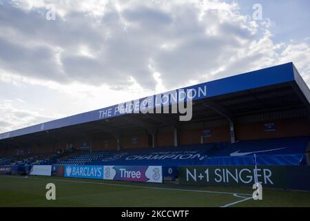 Kingsmeadow photographié lors de la coupe féminine 2020-21 entre le FC Chelsea et la ville de Londres, à Kingsmeadow on 16 avril 2021, à Kingston-upon-Thames, en Angleterre. (Photo de Federico Guerra Moran/NurPhoto) Banque D'Images