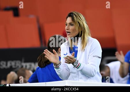 Tathiana Garbin capitaine de l'équipe Italie lors du match contre la Roumanie, lors de la coupe Billie Jean King à Cluj-Napoca, Roumanie, le 16 avril 2021. (Photo de Flaviu Buboi/NurPhoto) Banque D'Images