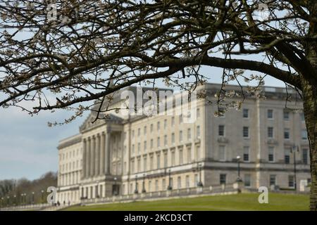 Une vue générale de Stormont, les édifices du Parlement d'Irlande du Nord à Belfast. Lundi, 19 avril 2021, à Belfast, Irlande du Nord (photo d'Artur Widak/NurPhoto) Banque D'Images