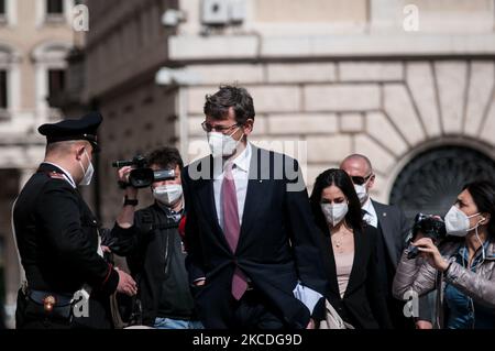 Le ministre de l'innovation technologique et de la transition numérique, Vittorio Colao, du gouvernement de Mario Draghi, lors de la discussion de la Chambre sur le plan de redressement de l'26 avril 2021 à Rome, en Italie. (Photo par Andrea Ronchini/NurPhoto) Banque D'Images