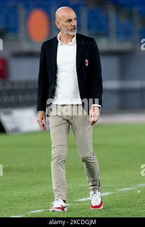 Stefano Pioli directeur de l'AC Milan pendant la série Un match entre SS Lazio et l'AC Milan au Stadio Olimpico, Rome, Italie le 26 avril 2021. (Photo de Giuseppe Maffia/NurPhoto) Banque D'Images