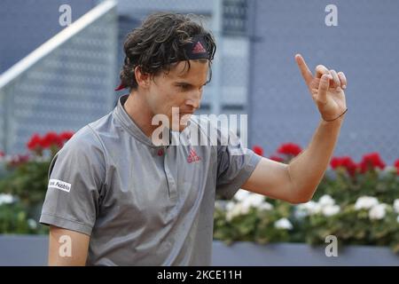 Dominic Thiem d'Autriche en action pendant son match des hommes célibataires, ronde de 32, contre Marcos Giron des États-Unis sur les ATP Masters 1000 - Mutua Madrid Open 2021 à la Caja Magica sur 4 mai 2021 à Madrid, Espagne (photo par Oscar Gonzalez/NurPhoto) Banque D'Images