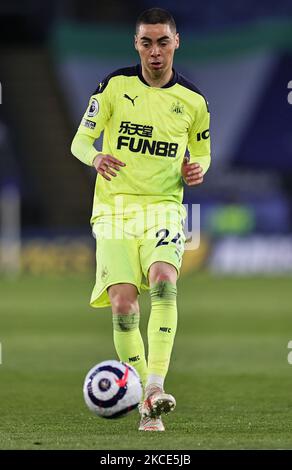 Miguel Almiron de Newcastle United lors du match de la Premier League entre Leicester City et Newcastle United au King Power Stadium de Leicester le vendredi 7th mai 2021. (Photo de James HolyOak/MI News/NurPhoto) Banque D'Images