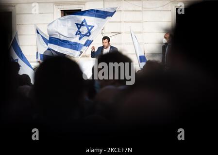 Matteo Salvini lors de son discours la communauté juive de Rome s'est réunie au Portico d'Ottavia pour soutenir Israël après que le conflit au Moyen-Orient a de nouveau éclaté. Plusieurs hommes politiques ont également manifesté leur solidarité sur 12 mai 2021 à Rome, Italie (photo d'Andrea Ronchini/NurPhoto) Banque D'Images