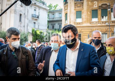 Matteo Salvini lors de son discours la communauté juive de Rome s'est réunie au Portico d'Ottavia pour soutenir Israël après que le conflit au Moyen-Orient a de nouveau éclaté. Plusieurs hommes politiques ont également manifesté leur solidarité sur 12 mai 2021 à Rome, Italie (photo d'Andrea Ronchini/NurPhoto) Banque D'Images