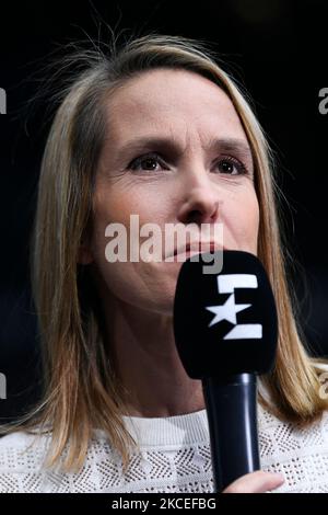 Justine Henin, consultante pour la chaîne de télévision Eurosport lors du Rolex Paris Masters, tournoi ATP Masters 1000 tennis, sur 4 novembre 2022 à l'Accor Arena de Paris, France. Photo de Victor Joly/ABACAPRESS.COM crédit: Victor Joly/Alay Live News Banque D'Images