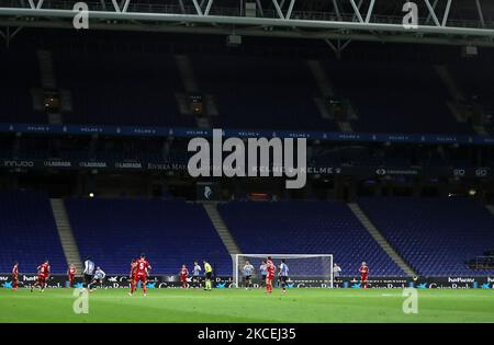 Match entre le RCD Espanyol et le FC Cartagena, correspondant à la semaine 39 de la Ligue Smartbank, joué au stade RCDE le 14th mai 2021, à Barcelone, Espagne. (Photo de Joan Valls/Urbanandsport/NurPhoto) Banque D'Images