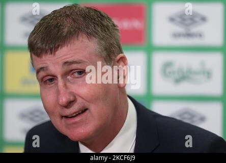 Stephen Kenny, directeur de la République d'Irlande, lors d'une conférence de presse à la suite de l'annonce de son équipe au siège social de FAI à Abbotstown. Le lundi 24 mai 2021, à Abbotstown, Dublin, Irlande. (Photo par Artur Widak/NurPhoto) Banque D'Images