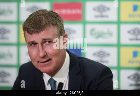 Stephen Kenny, directeur de la République d'Irlande, lors d'une conférence de presse à la suite de l'annonce de son équipe au siège social de FAI à Abbotstown. Le lundi 24 mai 2021, à Abbotstown, Dublin, Irlande. (Photo par Artur Widak/NurPhoto) Banque D'Images