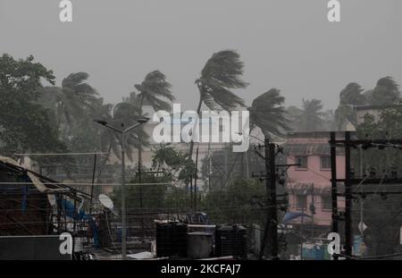 Pluie et vent lashes comme Cyclone ''Yaas'' tombe au Balastore, au-dessus de 200km au nord de l'est de l'état indien de la capitale de l'Odisha Bhubaneswar (photo par STR/NurPhoto) Banque D'Images