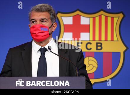 Le Président du FC Barcelone se présente à une conférence de presse pour exposer la situation des zones économiques et sportives du club, le 28th mai 2021, à Barcelone, en Espagne. (Photo de Joan Valls/Urbanandsport/NurPhoto) Banque D'Images