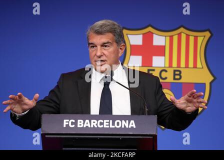 Le Président du FC Barcelone se présente à une conférence de presse pour exposer la situation des zones économiques et sportives du club, le 28th mai 2021, à Barcelone, en Espagne. (Photo de Joan Valls/Urbanandsport/NurPhoto) Banque D'Images