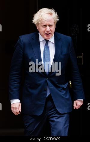 Le Premier ministre britannique Boris Johnson attend d'accueillir le Premier ministre hongrois Viktor Orban à Downing Street à Londres, en Grande-Bretagne, le 4 janvier 2021. Boris Johnson accueille Viktor Orban, le dirigeant d’extrême-droite hongrois, dans Downing Street, en affirmant que la coopération avec le plus grand meneur d’Europes pour la Chine et la Russie est essentielle à la sécurité et à la prospérité des Britanniques. (Photo de Maciek Musialek/NurPhoto) Banque D'Images