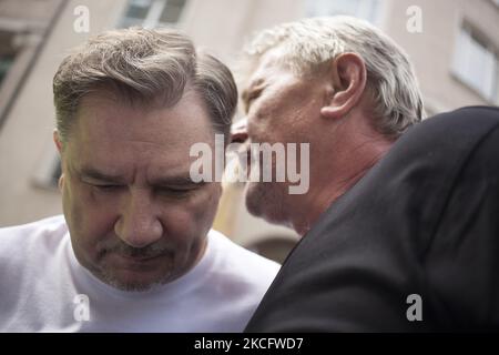 Piotr Duda, chef du mouvement solidarité vu pendant les travailleurs des mines de charbon, proteste contre la fermeture de mines à Varsovie sur 9 juin 2021. (Photo de Maciej Luczniewski/NurPhoto) Banque D'Images