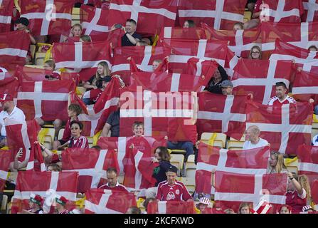 Fans danois lors du match amical entre le Danemark et l'Australie au stade Horsens, Horsens, Danemark sur 10 juin 2021. (Photo par Ulrik Pedersen/NurPhoto) Banque D'Images