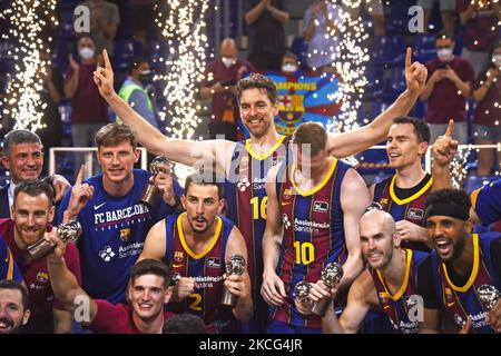 Pau Gasol lors de la célébration du championnat de la Ligue a gagné contre le Real Madrid, le 15th juin 2021, à Barcelone, Espagne. -- (photo par Urbanandsport/NurPhoto) Banque D'Images