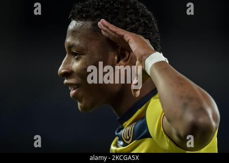 Plata Equador joueur célèbre son but pendant le match contre le Venezuela au stade Engenhão, pour la Copa America 2021, à l'Estadio Olímpico Nilton Santos sur 20 juin 2021 à Rio de Janeiro, Brésil. (Photo de Thiago Ribeiro/NurPhoto) Banque D'Images