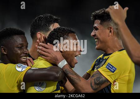 Plata Equador joueur célèbre son but pendant le match contre le Venezuela au stade Engenhão, pour la Copa America 2021, à l'Estadio Olímpico Nilton Santos sur 20 juin 2021 à Rio de Janeiro, Brésil. (Photo de Thiago Ribeiro/NurPhoto) Banque D'Images