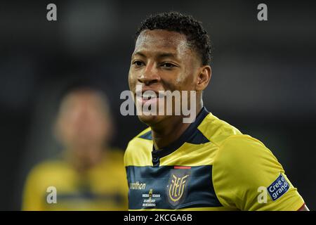 Plata Equador joueur célèbre son but pendant le match contre le Venezuela au stade Engenhão, pour la Copa America 2021, à l'Estadio Olímpico Nilton Santos sur 20 juin 2021 à Rio de Janeiro, Brésil. (Photo de Thiago Ribeiro/NurPhoto) Banque D'Images