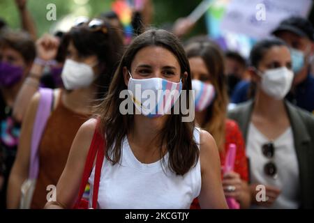 Le Ministre de l'égalité, Irene Montero, lors de la World Pride Madrid 2021, le 3rd juillet. (Photo de Juan Carlos Lucas/NurPhoto) Banque D'Images