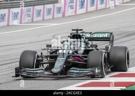 Lance Plade, pilote canadien d'Aston Martin, conduit pendant la course de sunda sur le circuit Red Bull Ring à Spielberg, en Autriche, sur 04 juillet 2021, en avance sur le Grand Prix autrichien de Formule 1 (photo de Marco Serena/NurPhoto) Banque D'Images