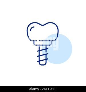 Implant dentaire. Couronne avec corps en métal. Icône de ligne de contour pixel Perfect, modifiable Illustration de Vecteur