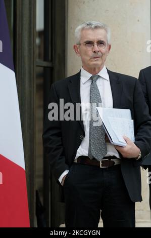 Le secrétaire général du syndicat de la Force française Ouvriere (FO), Yves Veyrier, part après une rencontre avec les syndicats et le président français Macron à l'Elysée à Paris sur 6 juillet 2021 (photo de Daniel Pier/NurPhoto) Banque D'Images