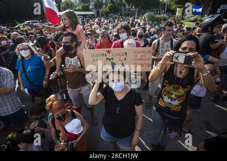 Une délégation de l'EZLN (Ejército Zapatista de Liberación Nacional) appelée 'Escuadrón 421' arrive à Barcelone dans le cadre de sa tournée en Europe, à Barcelone, en Espagne, le mardi 6 juillet 2021. (Photo de Robert Bonet/NurPhoto) Banque D'Images