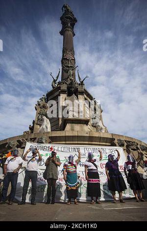 Une délégation de l'EZLN (Ejército Zapatista de Liberación Nacional) appelée 'Escuadrón 421' arrive à Barcelone dans le cadre de sa tournée en Europe, à Barcelone, en Espagne, le mardi 6 juillet 2021. (Photo de Robert Bonet/NurPhoto) Banque D'Images