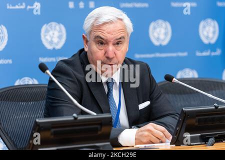 Exposé de presse de l'Ambassadeur Federico Villegas, Président du Conseil des droits de l'homme au Siège de l'ONU sur le 4 novembre 2022 Banque D'Images